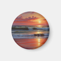 Red Sunset Ocean Seascape Painting Artwork