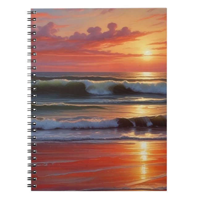 Red Sunset Ocean Seascape Painting Artwork Notebook (Front)
