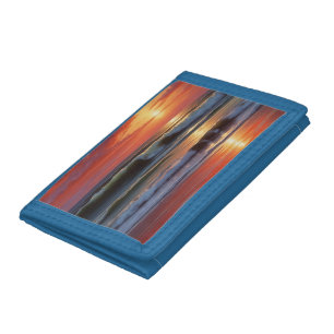 Red Sunset Ocean Seascape Painting Artwork Tri-fold Wallet