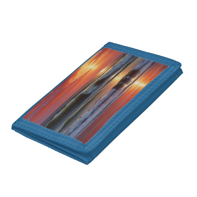Red Sunset Ocean Seascape Painting Artwork Trifold Wallet (Bottom)