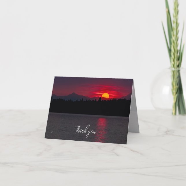 Red Sunset Olympic Mountains All Occasion Blank Thank You Card (Front)