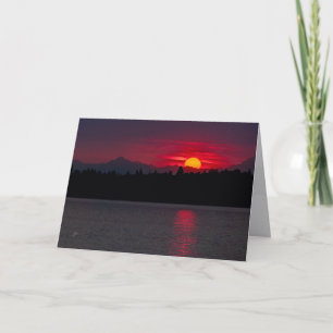 Red Sunset Olympic Mountains Blank All Occasion Holiday Card