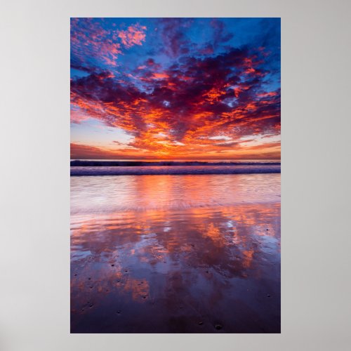 Red sunset over the sea California Poster