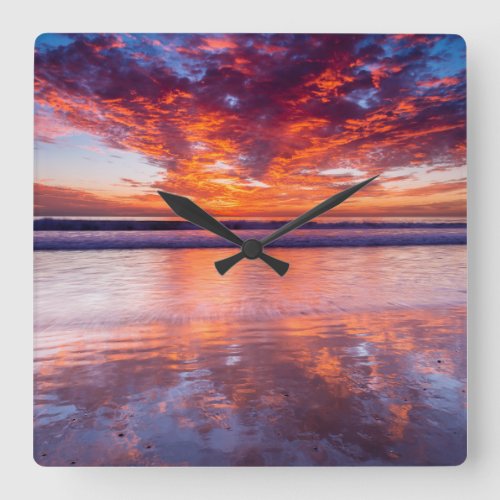 Red sunset over the sea California Square Wall Clock
