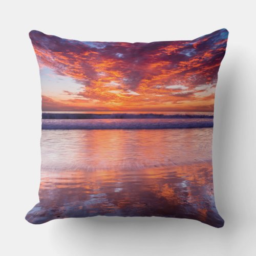 Red sunset over the sea California Throw Pillow