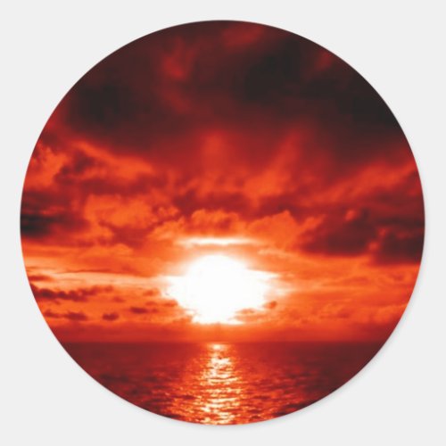 Red Sunset Seascape Classic Round Sticker