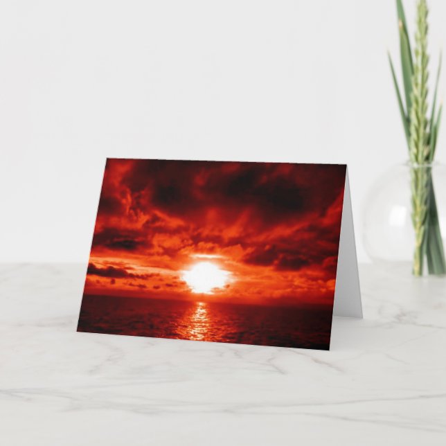 Red Sunset Seascape Holiday Card (Front)