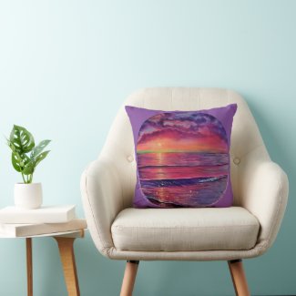 Red Sunset Seascape Throw Pillow 2
