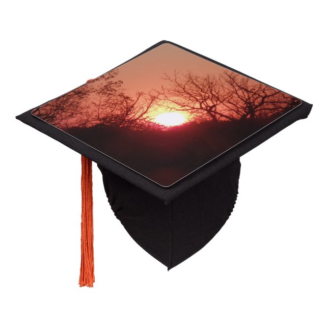 Red Sunset Silhouette Graduation Cap Topper (Angled)