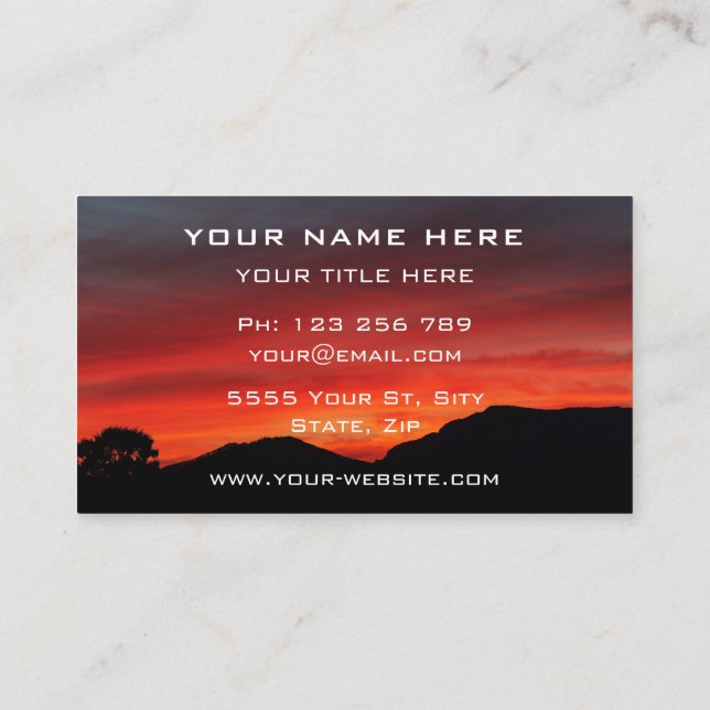 Red Sunset Sky Business Card with Your Text Info (Back)