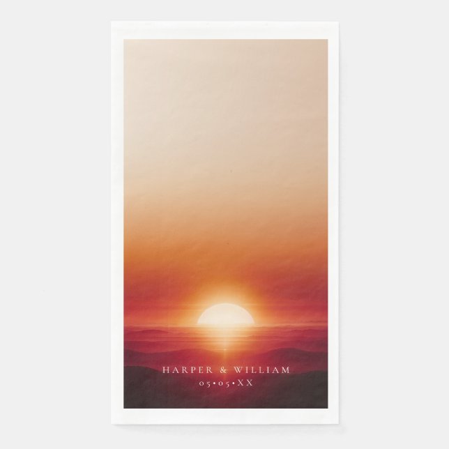 red sunset wedding paper guest towels (Front)