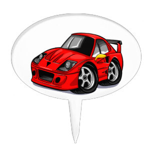 Red supercar cartoon  - Choose background color Cake Topper