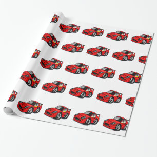 Red supercar cartoon - Choose background color Wrapping Paper
