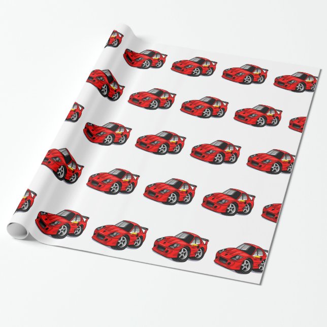 Red supercar cartoon  - Choose background color Wrapping Paper (Unrolled)