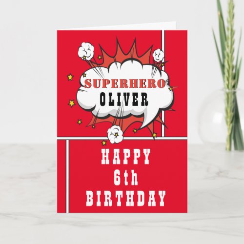 Red Superhero Comic Speech Bubble Boy Birthday Card