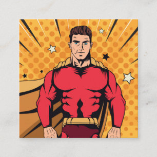 Red superhero square business card