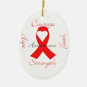 Red Support Ribbon Awareness Hope Faith Courage Ceramic Ornament