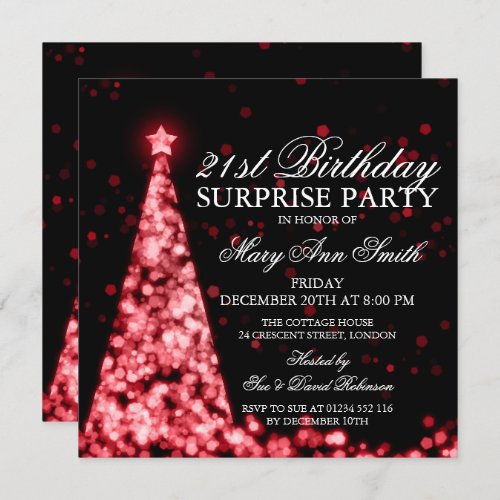 Red Surprise 21st Birthday Christmas Lights Invitation