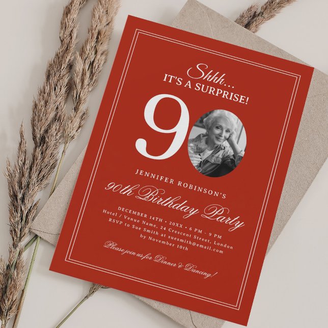 Red | Surprise 90th Birthday Party Invitation (Red | Surprise 90th Birthday Party Invitation)