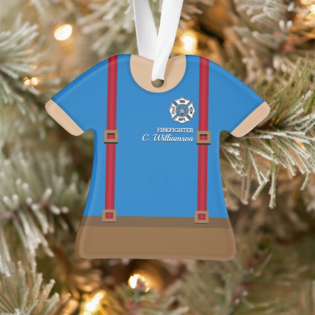 Red Suspenders Personalized Firefighter Ornament (Tree)