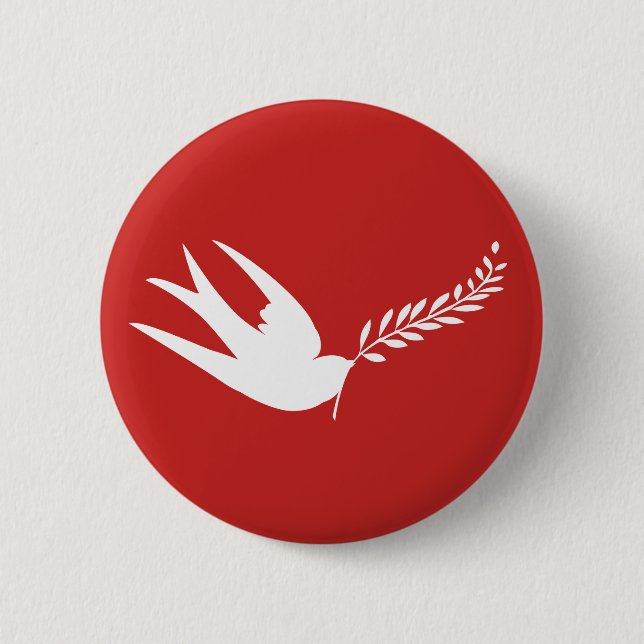 Red Swallow Bird of Peace | Olive Branch in Beak Button (Front)