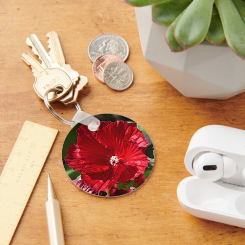 Red Swamp Hibiscus Bloom Floral Keychain