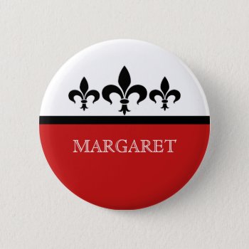 Red Swanky Fleur De Lis Button by Superstarbing at Zazzle