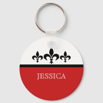 Red Swanky Fleur De Lis Keychain by Superstarbing at Zazzle
