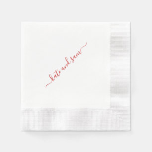 Red Swash Script Personalized Coined Wedding Napkins