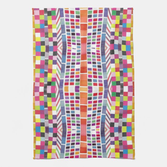 Red Swatches + Colorful Pixels  Kitchen Towel (Vertical)