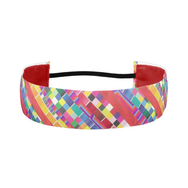 red swatches, stripes, and colorful pixels athletic headband (Front)