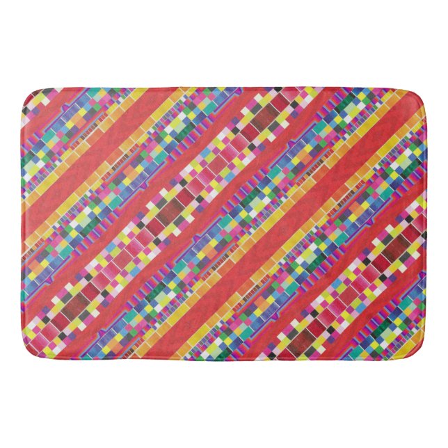 red swatches, stripes, and colorful pixels bath mat (Front)