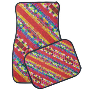 red swatches, stripes, and colorful pixels car floor mat