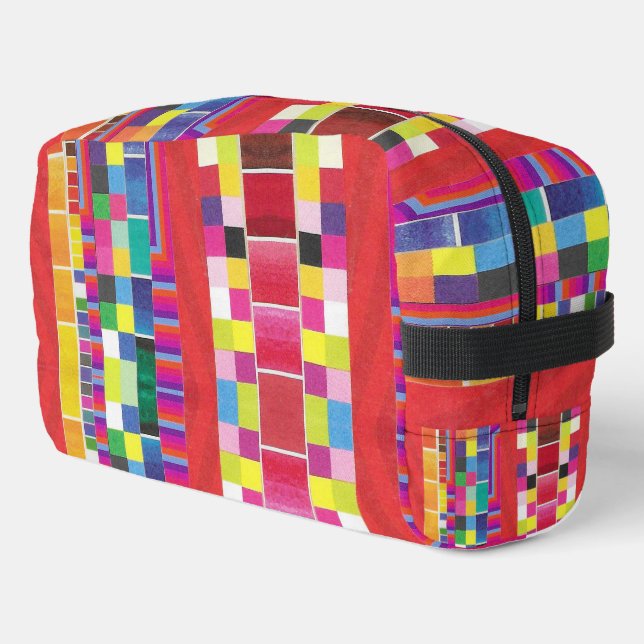 red swatches, stripes, and colorful pixels dopp kit (Left Corner)