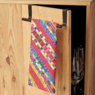 red swatches, stripes, and colorful pixels kitchen towel
