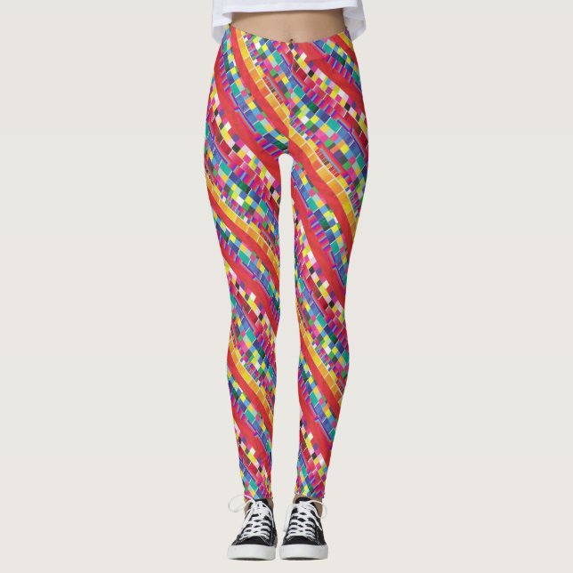 red swatches, stripes, and colorful pixels leggings (Front)