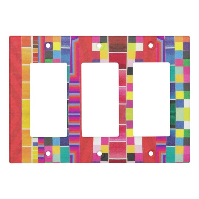 red swatches, stripes, and colorful pixels light switch cover (Front)