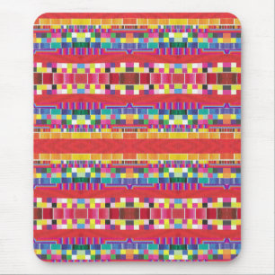 red swatches, stripes, and colorful pixels mouse pad