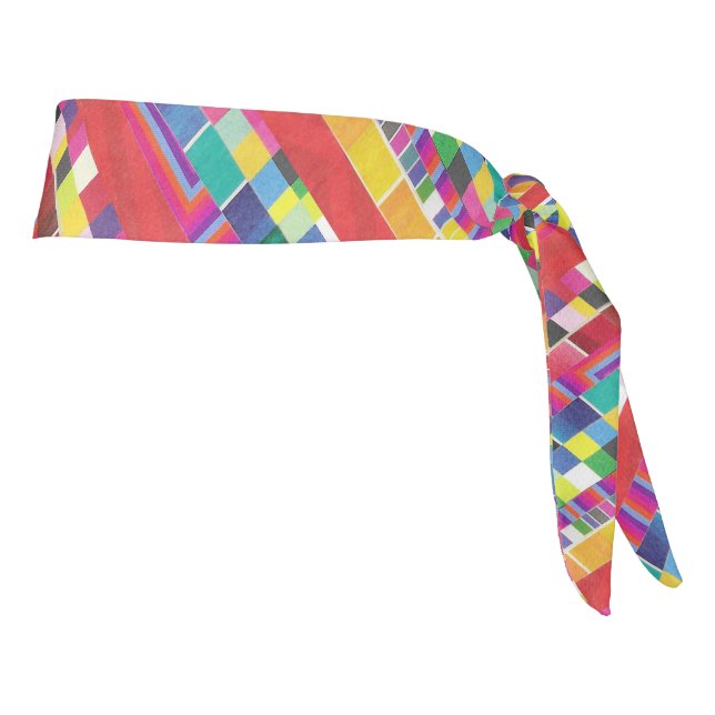 red swatches, stripes, and colorful pixels tie headband (Rotate 90)