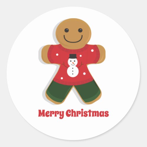 Red Sweater Gingerbread Man Christmas Classic Round Sticker