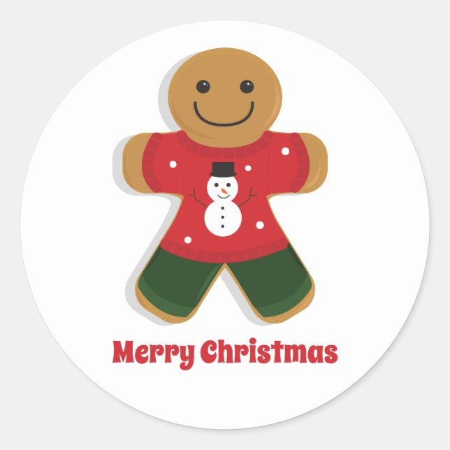Red Sweater Gingerbread Man Christmas Classic Round Sticker (Front)