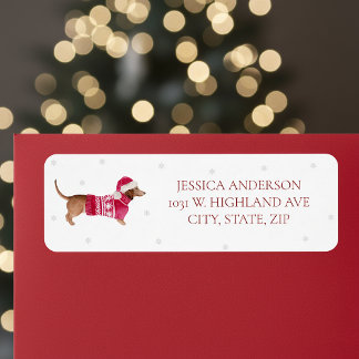 Red Sweater Watercolor Dachshund Return Address Label