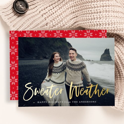 Red Sweater Weather Photo Foil Holiday Card