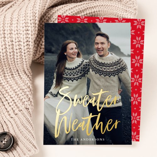 Red Sweater Weather Photo Foil Holiday Card