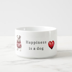 Red Sweater White Hearts Happiness is a dog Bowl