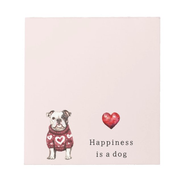 Red Sweater White Hearts Happiness is a dog Notepad (Front)