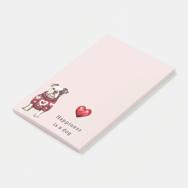 Red Sweater White Hearts Happiness is a dog Post-it Notes (Angled)