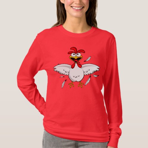 Red Sweatshirt Funny Crazy Cartoon Chicken T_Shirt
