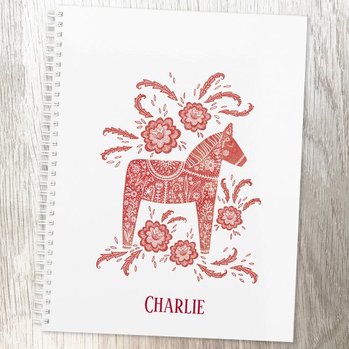 Red Swedish Dala Horse Custom Name Notebook