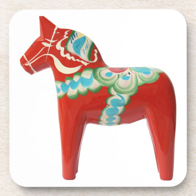 Red Swedish Dala Horse Drink Coaster (Front)